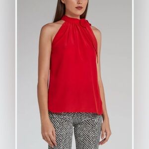 Express Red Halter Bow Blouse Pleated Sleeveless | Size L